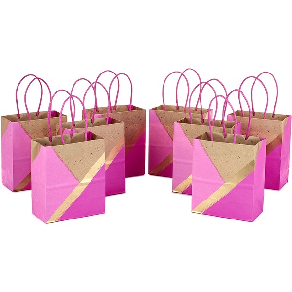 Hallmark 6" Small Paper Gift Bags (Pack of 8, Pink and Kraft) for Birthdays, Easter, Weddings, Mother's Day, Baby Showers, Bridal Showers, Care Packages, May Day