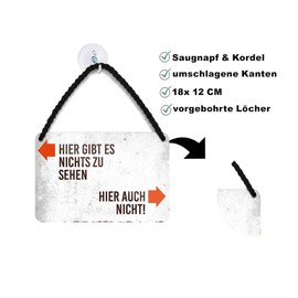 schilderkreis24 Tin Sign Funny Saying "Hier gibt es Nichts zu sehen" Decorative Humour Door Sign Metal Sign Gift Birthday or Christmas 18 x 12 cm