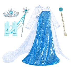 Luxury Shining Princess Costume Dress with Long Snowflake Cape for Girls Birthday Party 7-8 Years