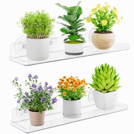 Lifewit Window Plant Floating Shelves 14.6x3.6, 2 Pack Acrylic Suction Cup Shelf, Window Sill Extender for Indoor Succulent Plants, Micro Greens, Seed Starter Pots, Herb Planters 37 x 9 cm/14.6x3.6