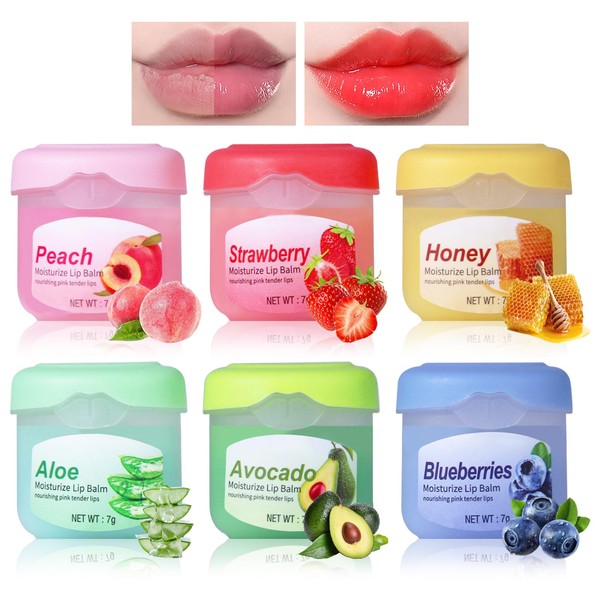 Prreal 6PCS Lip Balm Set, Fruit Lip Sleeping Mask, Moisturising