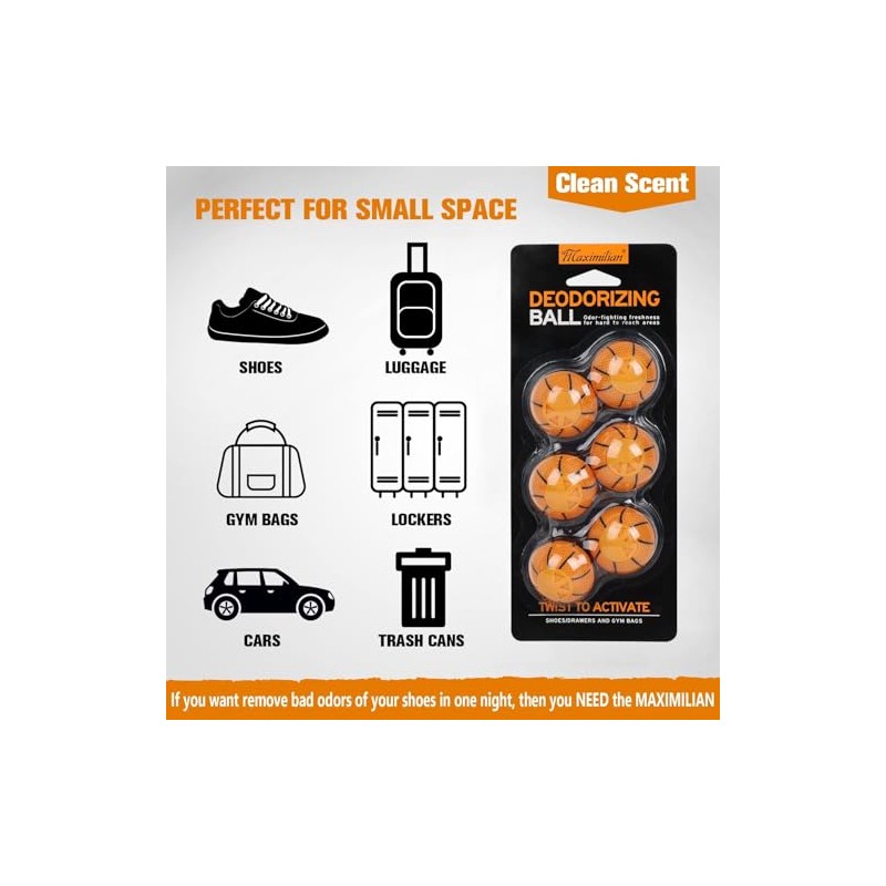 MAXIMILIAN Shoe Deodorizer Balls - 6 Pack Odor Eliminators