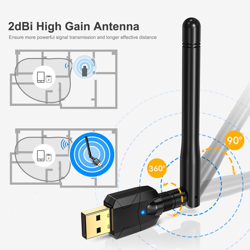 Bluetooth 5.1 Adapter Stereo Long Distance USB Wireless Sound Dongle