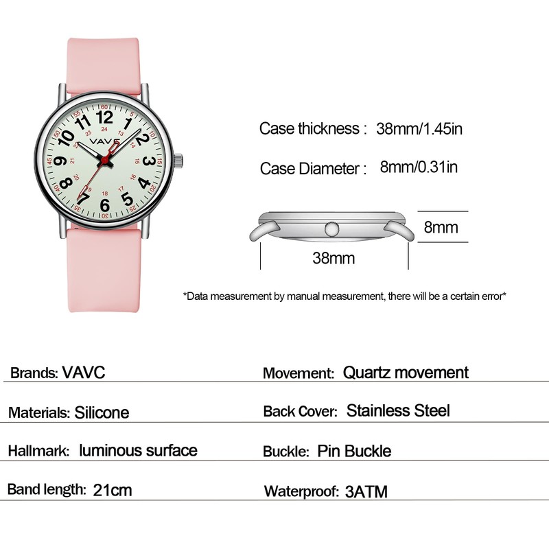 Waterproof Analog Nurse Watch for Nurses,Students,Medical Professionals,Women Men,with Luminouse Easy