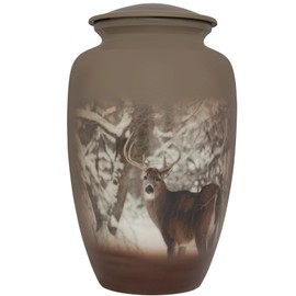 Deer Funeral Cremation Urn - Cremation Urn for Human Ashes - Hand Made in Aluminum - Suitable for Cemetery Burial or Niche - Large Size fits Remains of Adults up to 200 lbs