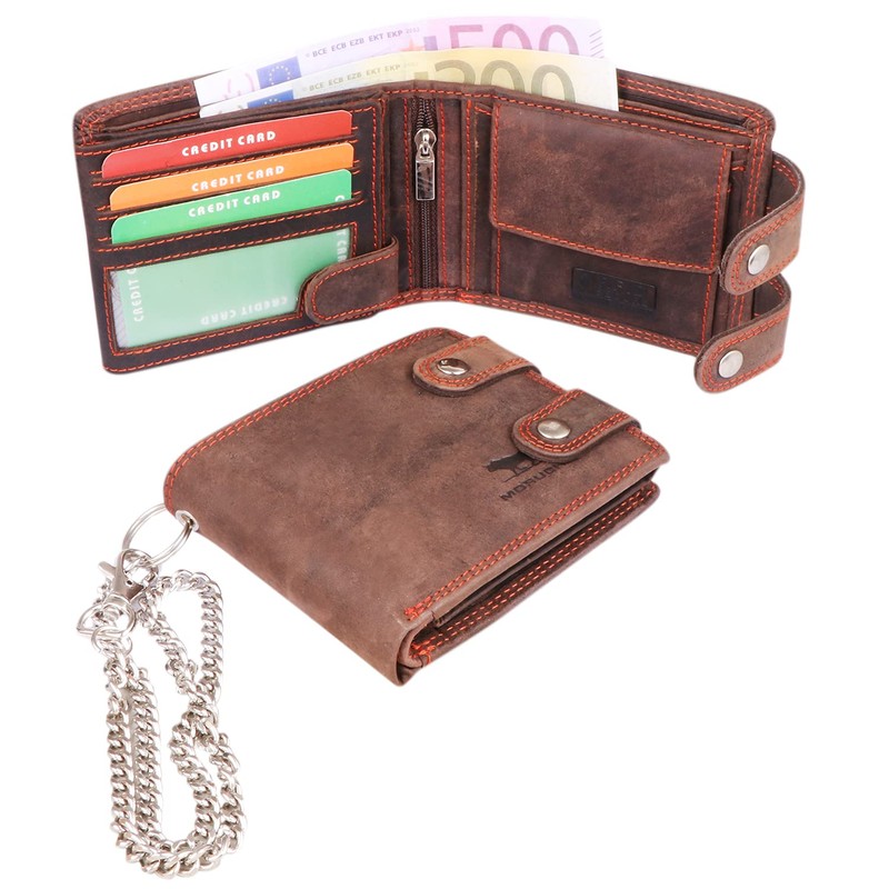 MORUCHA RFID Blocking Men's Biker Wallet Genuine Distressed Hunter Leather