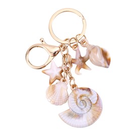BOXOB Cute Starfish Seashell Keychain, Seashell Bag Charm Shell Beach Keychain Cute Coastal Hanging Charm Sea Shells Car Decor for Women Car Key Backpack Purse