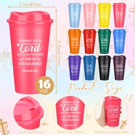 Funnymoom 48 Pack Christian Gifts for Women 16 oz Religious Plastic Coffee Mugs with Lid Straw Bible Verse Spiral Notebooks and Ballpoint Pens Christian Bulk Gifts for Coworkers Volunteers (Assorted)