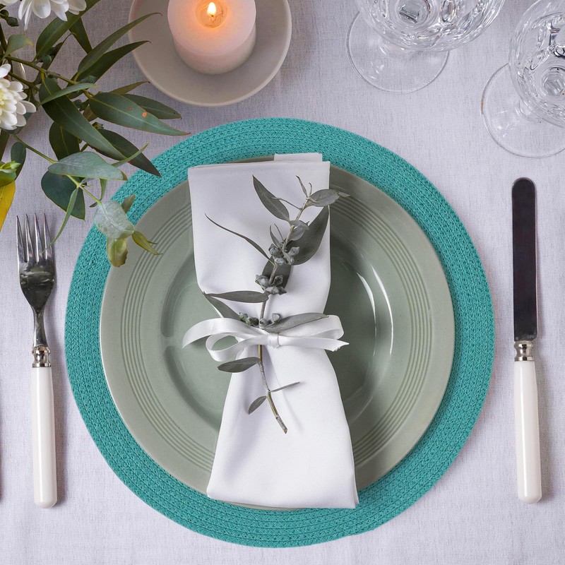 Lake Blue Round Placemats Set of 4 Braided Placemats Plastic