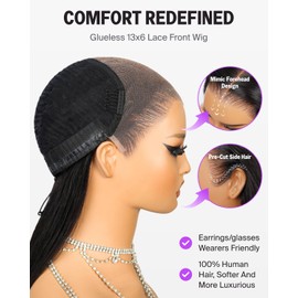 Megalook hair 13x6 Lace Front Wig Human Hair Pre Plucked Pre Cut 220% Density Ear-to-Ear HD Frontal Glueless Wigs for Women with Drawstring Wig 20 Inch