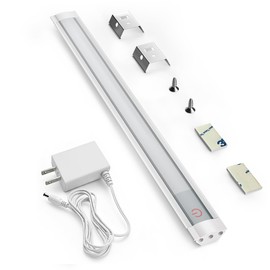 MYPLUS Under Cabinet Lights, 12" Touch Activated and Dimmable Aluminum LED Bar for Kitchen, Workbench and Desk, Warm White 3000K, Plug-in, Sliver