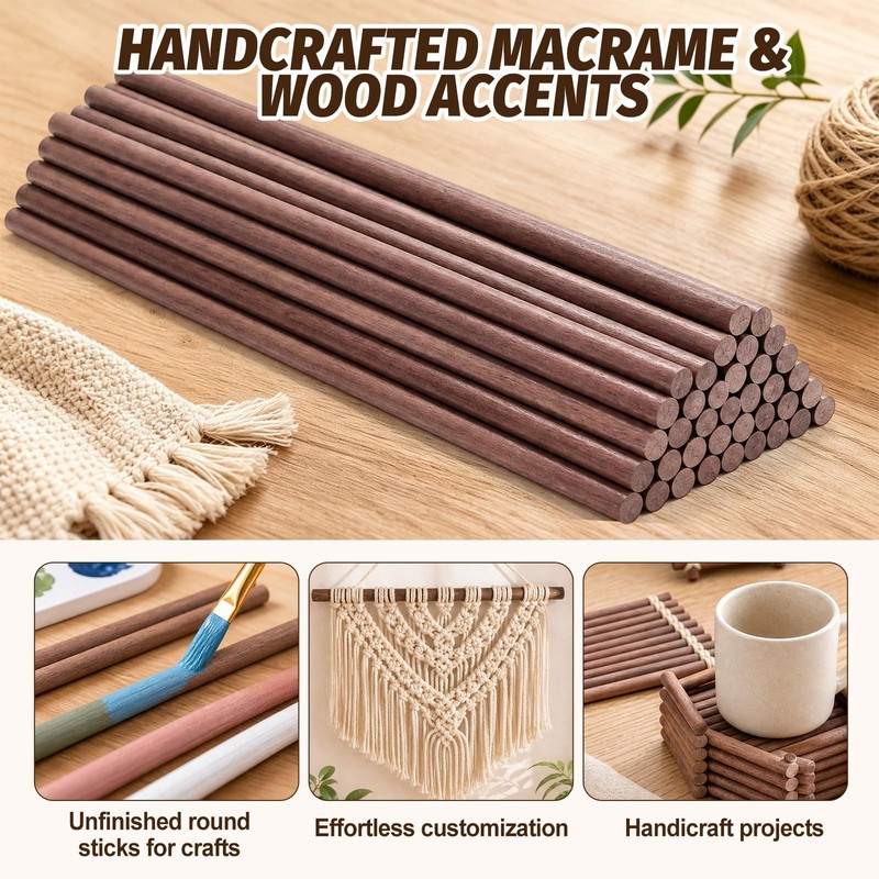 24 Pcs Wooden Dowels for Crafts, 10 mm Walnut Wooden