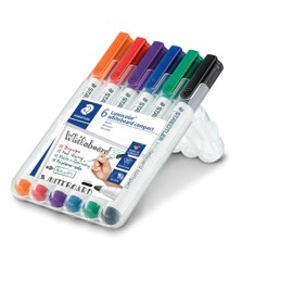 STAEDTLER 341 WP6 Lumocolor Compact Whiteboard Marker, 1-2mm Line Width - 6 Assorted Colours (Pack of 6 Pens)