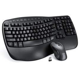 MEETION Wave Ergonomic Keyboard and Mouse Combo with Wrist Rest, Black