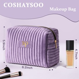 COSHAYSOO Initial Makeup Bag Purple for Women Letter P