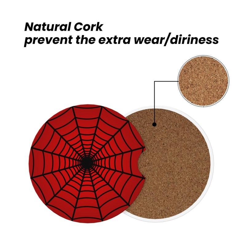 2-Pack Absorbent Car Coasters Red Spider Web - Ceramic &