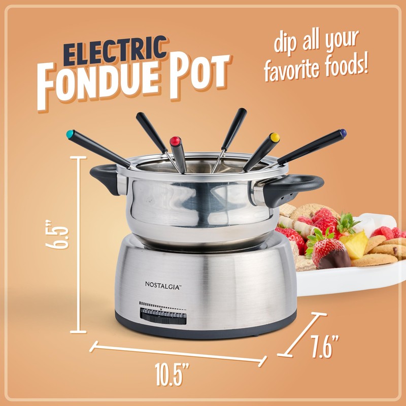 Nostalgia 6-Cup Electric Fondue Pot Set for Cheese & Chocolate
