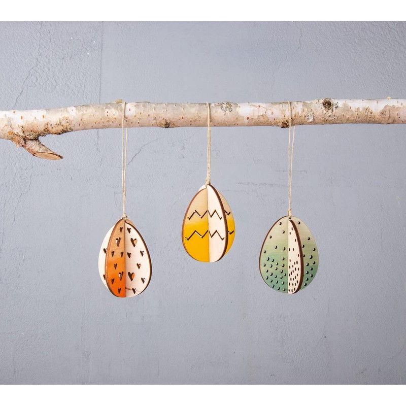 Rayher Wooden Easter Eggs, 3D Effect, Set of 3, 5.5