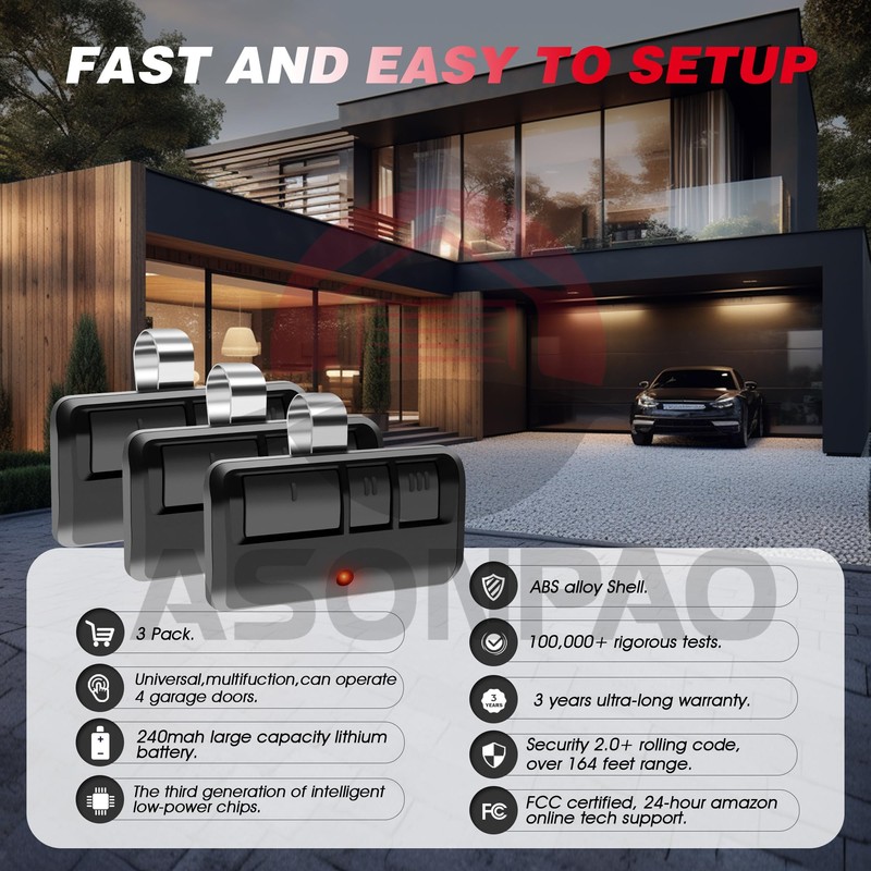 3 for LiftMaster Chamberlain Craftsman Garage Door Opener Remote, 893MAX