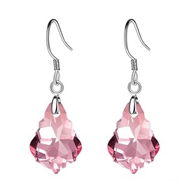 Austrian Crystal Baroque Drop Dangle Earrings for Women 925 Sterling Silver Hook Hypoallergenic Jewelry (Pink)