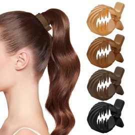 AWAYTR 8Pcs Small Hair Claw Clips for High Ponytail Matte Hair Clips for Women Ponytail No Slip Claw Clips (Brown/black(Slash))