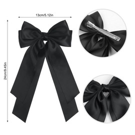 JCF Big Bow Hairs Clips 2 Pcs Hairs Bows with Soft Silky Satin Large Bowknot Long Tail Hairs Pins Solid Color French Hair Barrettes Hair Accessories for Girls and Women (Black&Red)