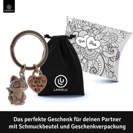 LANOLU Key Fox, Fuchsi, Partner Keyring for Men, Girlfriend, Boyfriend, Couple Gifts for Both with Heart and Love, Lucky Charm Made of Metal, Vintage copper