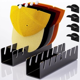 GZkushi Pack of 2 Acrylic Hat Stands, Black Cap Holder, Cap Storage for 14 Baseball Caps for Bedrooms, Wardrobes, Dressers with 4 Hat Hooks