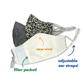 Three Pack of Reusable Face Masks - Super Soft Face Mask Made with Breathable Cotton, Adjustable Mask, Washable Cloth Mask - Adult Face Masks For Women and Men - Fabric Mask, 100% Cotton Mask