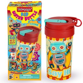 Total my Style 17oz Robot Kids Water Bottle, Toddler Spout Cover and Carry Handle Design Lid Leak Proof BPA free Cup for Boys Ages 3+ Dishwasher Safe for Sports School Travel with Silicon Straw