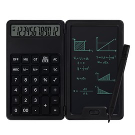 Desk Portable Basic Calculator with Notepad and Stylus, 12 Digit Large Display Multi-Function for Office, School, Home & Basic Financial (Black)