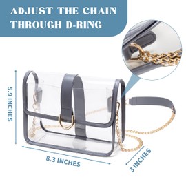 Vorspack Clear Purse - Stadium Approved Crossbody Bag for Women, Adjustable Strap, Plastic Bag for Concert, Sport, Festival - Grey