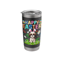 Shih Tzu Dog Happy Easter Egg Hunt Bunny Ear Easter Sunday Stainless Steel Insulated Tumbler