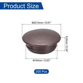 uxcell 200Pcs Screw Hole Plugs, 16mm(5/8") Dia Plastic Round Button Plugs Snap in Locking Hole Covers Flush Type Caps for Furniture Cabinet, Dark Brown