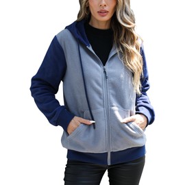 Argstar Women's Grey Fleece Hoodies Jacket with Pockets, Lightweight Full Zip Long Sleeve Casual sweatshirt Gray XL