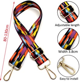 Adjustable Shoulder Strap for Bags, Black, Bag Straps for Changing, Bag Strap Wide with Carabiner Gold, 80-130 cm Carry Strap, Bag for Women, Shoulder Straps, Modern Handbag, 3.8 cm, 54