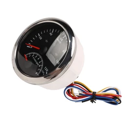 Velocímetro GPS con Tacómetro, 8000 RPM, 85 Mm 3 3/8 Pulgadas, Luz Indicadora, Vehículo ATV Marino (Bisel plateado con esfera negra.)