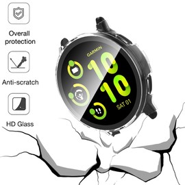 2 Pack Hard PC Case for Garmin Vivoactive 5 Screen Protector, Cover with Tempered Glass Screen Protector for Garmin Vivoactive 5 Case (Black/Clear)