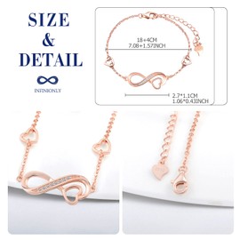 INFINIONLY Necklace Bracelet and Earring for women girl, 925 silver Jewelry Sets, cute infinity symbol and heart necklace bracelet earring, infinity symbol design, Inlaid Zircon, rose gold