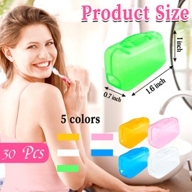 Blvochnnt 30Pcs Travel Toothbrush Head Covers,Portable Tooth Dental Brush Pod Caps Case Cover Convenient for Home,Outdoor(Colorful)