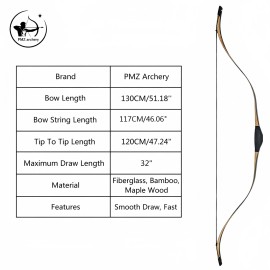 PMZ Archery Bow 51-Inch Lightweight, 20-50 Pounds for Horseback Archery, Hunting, and Outdoor ActivitiesColor: Black 20lbs