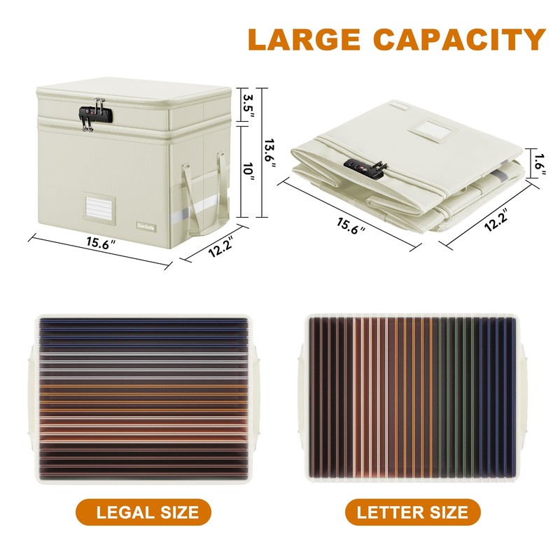 DocSafe File Box with Lock,Multi-Layer Fireproof Document Box Collapsible File