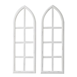Sintosin Hanging White Wood Arched Window Frame Set of 2, Handmade Distressed Finish Rustic Window Frame Wall Decor, Farmhouse Faux Window Frame Living Room Dining Room Enteyway Hallway Bedroom