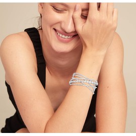 Wovanoo Rhinestone Bracelets Multilayer Cuff Bracelet Sparkling Crystal Layered Bridal Bracelets for Women Silver 3