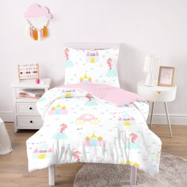 CINYE Children's Girls Kawaii Bed Linen 135 x 200 cm Reversible Bed Linen with 80 x 80 cm Pillowcase 3D Printed Princess Heart Pattern Microfibre Pink Bed Linen with Zip