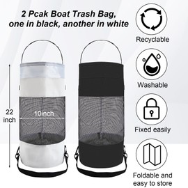 2 Pack Boat Trash Bags - Marine Waste Storage, Waterproof Hanging Trash Can for Kayak, Pontoon, Yacht | Collapsible Mesh Trash Bag, Reusable & Easy to Clean, Portable for Fishing, Camping, Sandbar