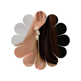 Allereya Vintage Crystal Leaf Ear Jacket Earrings Rhinestone Leaf Drop Earrings Long Chain Dangle Earrings Gold Long Chain Tassel Earrings Jewelry for Women and Girls (Gold)