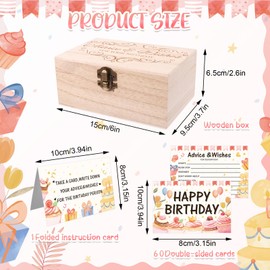 61Pcs Happy Birthday Wishes Cards and Box Advice and Wishes for Your Birthday, Guest Book Advice Cards Box for 1st 16th 18th 30th 40th 50th Birthday Party Favors