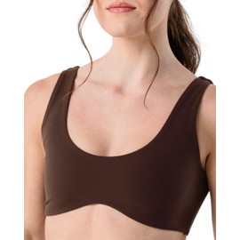 Kamo Fitness Cleo Scoop Neck Wireless - Double Lined Minimal Yoga Bralette | Low Impact Sports Bra (Java Brown, XS)