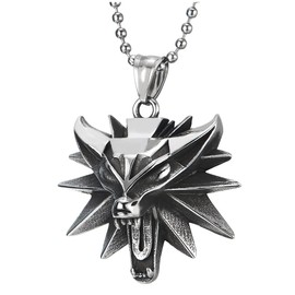 COOLSTEELANDBEYOND Mens Women Vintage Steel Roaring Fox Head Pendant Necklace, 30 inches Ball Chain, Punk Rock(CA)